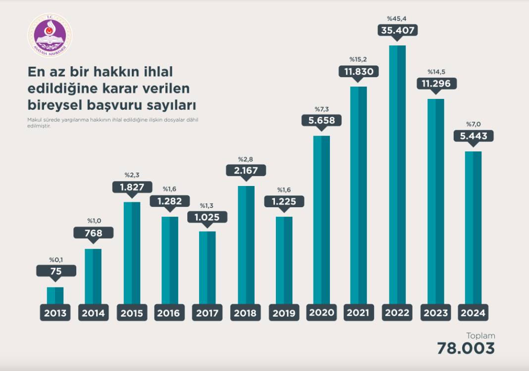 AYM'den 12 yıllık bireysel başvuru istatistikleri: İhlallerin yüzde 71'i makul sürede yargılanma hakkı 9